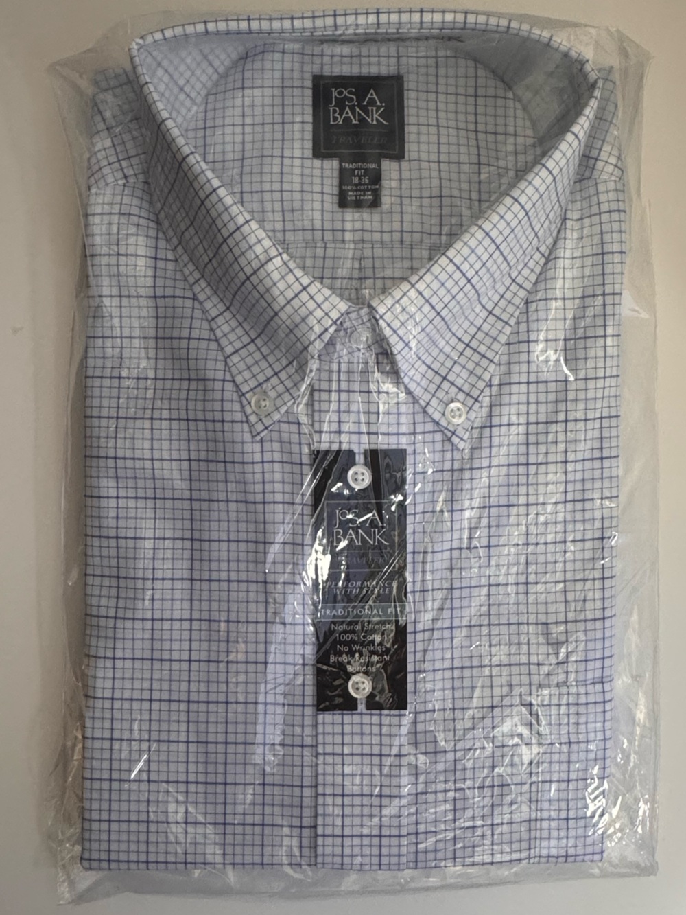 Jos A Bank Men's Blue Windowpane Dress Shirt - Classic Button-Down